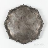 Victorian Sterling Silver Salver, Sheffield, 1864-65, Martin Hall Co., maker, with registry mark, wi