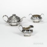 Three-piece George IV Sterling Silver Tea Service, London, 1824-25, Hyam Hyams, maker, with allover