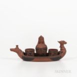 Wedgwood Rosso Antico Egyptian Inkstand, England, early 19th century, modeled as a ship with a griff