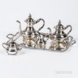 Five-piece German Sterling Silver Tea and Coffee Service with a Matching Pair of Three-light Candela
