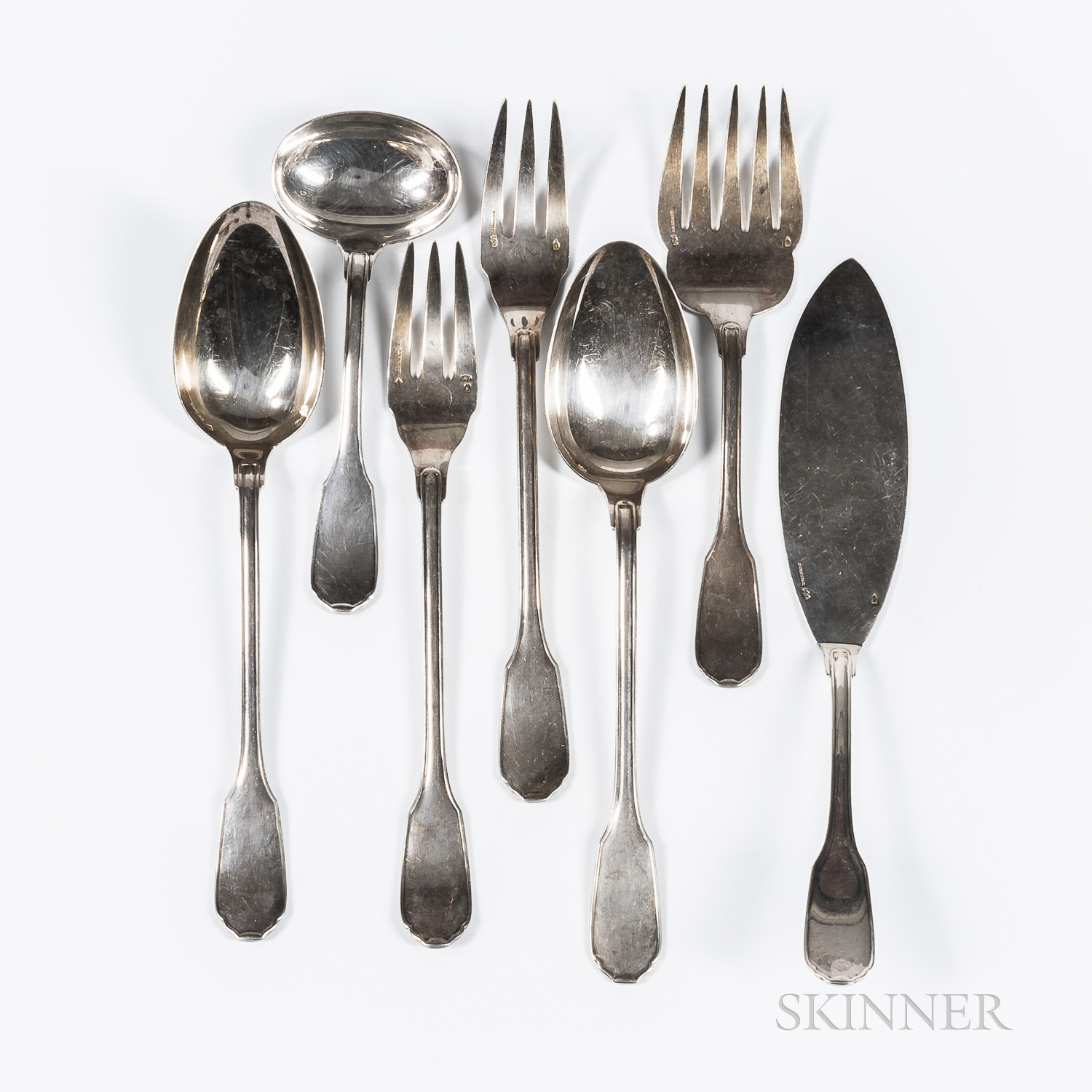 Seven French Sterling Silver Serving Pieces, 20th century, marked for both Christofle and Cardeilhac