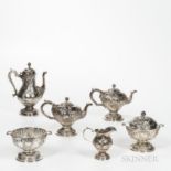 Samuel Kirk .917 Silver Tea and Coffee Service, Baltimore, c. 1830, each repousse chased throughout