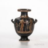 Apulian Red-figure Hydria, early to mid-4th century B.C., showing a young man and woman, ht. 10 7/8