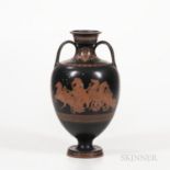 Wedgwood Encaustic Decorated Black Basalt Vase, England, c. 1864, iron red, black, and white, decora