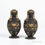 Pair of Modern Wedgwood Black Basalt Canopic Jars and Covers, England, 1978, numbered 14 and 15 in a