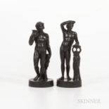 Pair of Wedgwood Black Basalt Figures, England, early 19th century, standing figures depicting Apoll