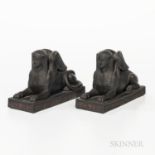 Pair of Wedgwood Egyptian Black Basalt Sphinxes, England, early 19th century, each modeled recumbent