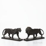 After Antoine-Louis Barye (French, 1796-1875) Pair of Bronze Lion and Lioness, Williams foundry New