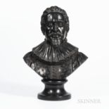 Wedgwood & Bentley Black Basalt Bust of Crotius, England, c. 1775, mounted atop a waisted circular s