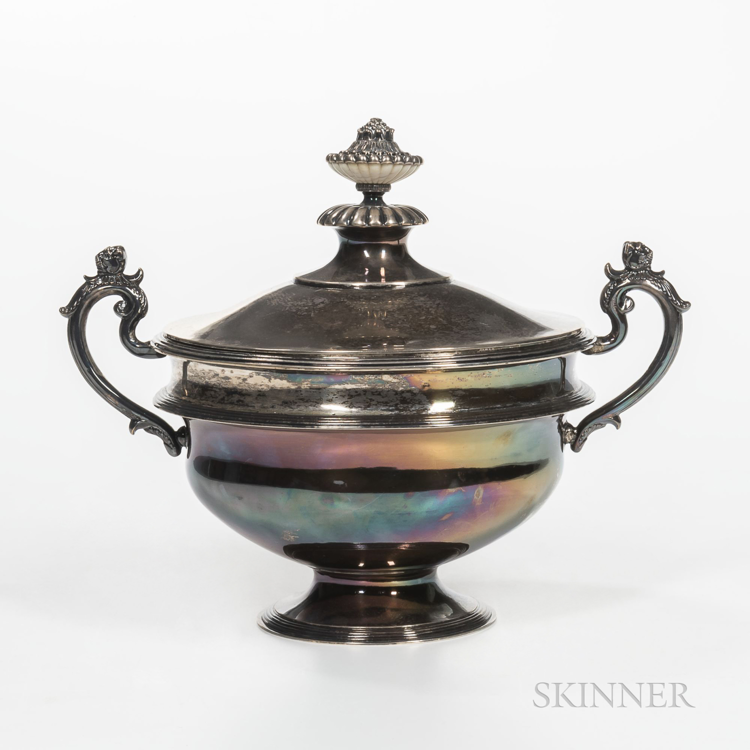 Continental Silver Tureen, 19th century, bearing unidentified hallmarks and French weevil mark, ht.