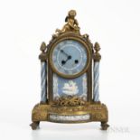 Gilt-bronze-mounted Wedgwood Tricolor Jasper Clock, England, c. 1880, applied white relief with a nu