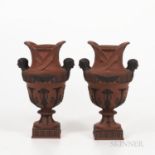 Pair of Wedgwood Rosso Antico Egyptian Vases, England, early 19th century, each with applied black b