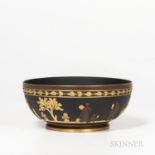 Wedgwood Gilded and Bronzed Black Basalt Bowl, England, c. 1885, circular shape with classical figur