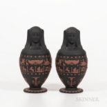 Pair of Modern Wedgwood Solid Black Jasper Canopic Jars and Covers, England, 1978, with applied terr