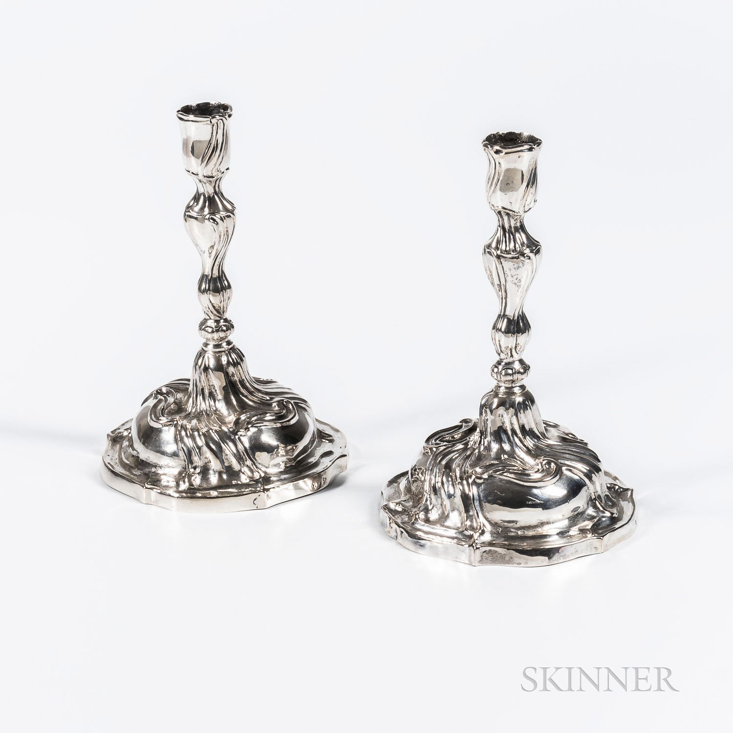 Pair of Continental Silver Candlesticks, probably Germany, 18th century, bearing 12 loth standard an