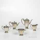 Five-piece Tiffany & Co. Sterling Silver Tea and Coffee Service, New York, 1907-38, monogrammed, com