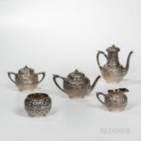 Five-piece Gorham Sterling Silver Tea and Coffee Service, Providence, c. 1879, repousse-chased throu