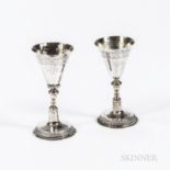 Two Russian Silver Goblets, Moscow, c. 1729, Nikifor Timofaev, maker, with a tapered bell-shaped bow