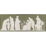 Wedgwood Green Jasper Ages of Man Plaque, England, 19th century, rectangular shape with applied whit