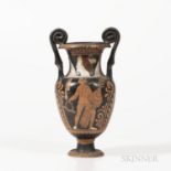Ancient Greek/South Italian Small Volute Krater, c. 380 B.C., painted with a young man and woman pre