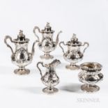 Five-piece George Sharp Coin Silver Tea and Coffee Service, Philadelphia, mid-19th century, Bailey &