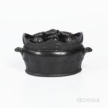 Wedgwood Black Basalt Bulb Pot, England, early 19th century, oval shape with floral festoons and tro