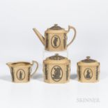 Four Wedgwood Caneware Tea Wares, England, early 19th century, each with drab relief, octagonal shap
