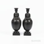 Pair of Non-period, Non-factory, Black Basalt Canopic Candlesticks, England, each with candle nozzle