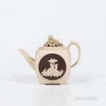 Turner White Stoneware Teapot and Cover, England, c. 1800, lion finial to a pierced cover, bulbous s