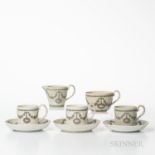 Five Wedgwood Tricolor Jasper Tea Wares, England, 19th century, each solid white with applied lilac,