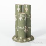 Wedgwood Green Jasper Dip Bamboo Spill Vase, England, early 19th century, applied white foliage and