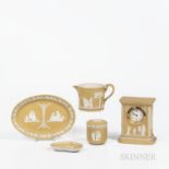 Five Wedgwood Yellow Jasper Dip Items, England, late 19th/early 20th century, each with applied whit