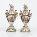 Pair of German Porcelain Vases, Covers, and Stands, early 20th century, likely Wurttemberg, gilt tri