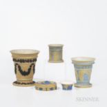 Five Wedgwood Yellow Jasper Dip Items, England, 19th & 20th century, a vase with black fruiting grap