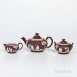 Assembled Three-piece Wedgwood Crimson Jasper Dip Tea Set, England, early 20th century, each with ap