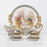 Sevres-style Hand-painted Tea Service with Tray, France, late 19th/early 20th century, each with gil