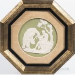 Wedgwood Green Jasper Dip Plaque, England, 19th century, circular shape with applied white relief de