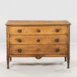 Italian Fruitwood Chest of Drawers, 19th century, with three string-inlaid drawers on turned legs, h