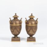 Pair of Bronzed Black Basalt Vases and Covers, England, late 19th century, Bacchus head handles with