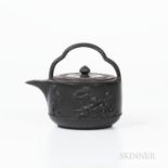 Wedgwood Black Basalt Teakettle and Cover, England, 19th century, with trefoil bail handle to a circ