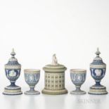 Five Modern Wedgwood Tricolor Diceware Jasper Dip Items, England, late 20th century, two covered cup