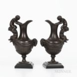Pair of Maison Alphonse Giroux Bronze Figural Ewers, France, 19th century, each with handle modeled