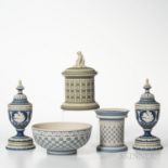 Five Modern Wedgwood Tricolor Diceware Jasper Items, England, late 20th century, a museum series bow