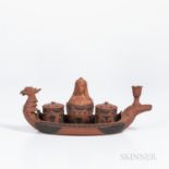 Wedgwood Egyptian Rosso Antico Ink Boat, England, early 19th century, oval tray with crocodile and p
