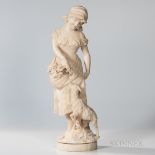 Carved Alabaster Figure of a Maiden, 19th/20th century, the standing figure with a goat by her side,