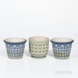 Three Wedgwood Tricolor Diceware Jasper Dip Plant Pots, England, each with applied white relief, two