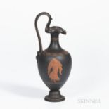 Wedgwood Encaustic Decorated Black Basalt Oenochoe Ewer, England, 19th century, scrolled handle term