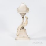 Carved Alabaster Table Lamp, 19th/20th century, carved as a parrot perched by a torchiere with shade