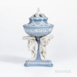 Wedgwood Light Blue Jasper Dip Michelangelo Vase and a Cover, England, early 19th century, pierced c