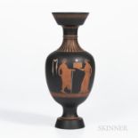 Wedgwood Encaustic Decorated Black Basalt Vase, England, 19th century, iron red, black, and white wi